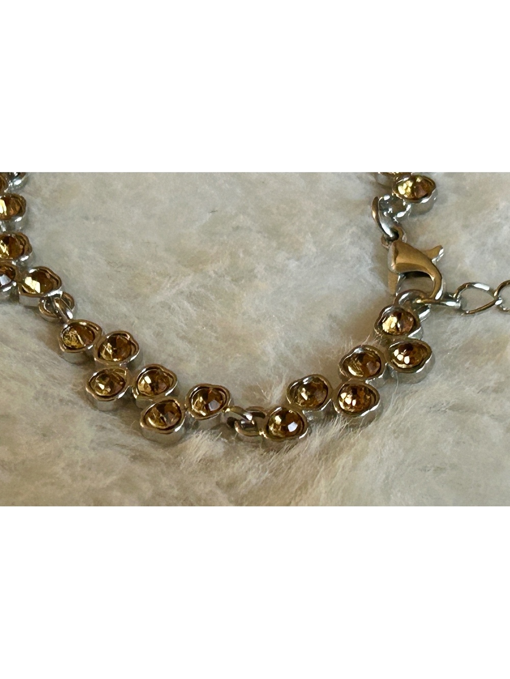 Silver Tone Bracelet with Amber Colored Stones